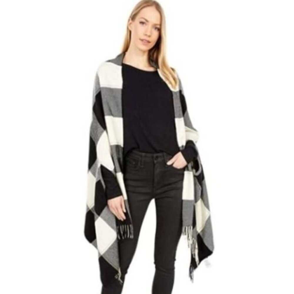 J. Crew Black and‎ Cream Plaid Scarf 76"x24"
